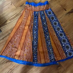 Boho Orange and Blue Printed Maxi Skirt